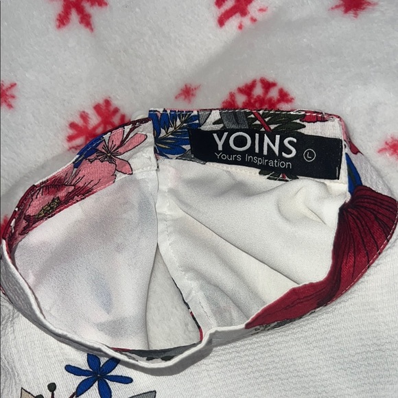 YOINS Red and White Floral Ruffled 3/4 Sleeve Maxi Dress - Picture 2 of 6